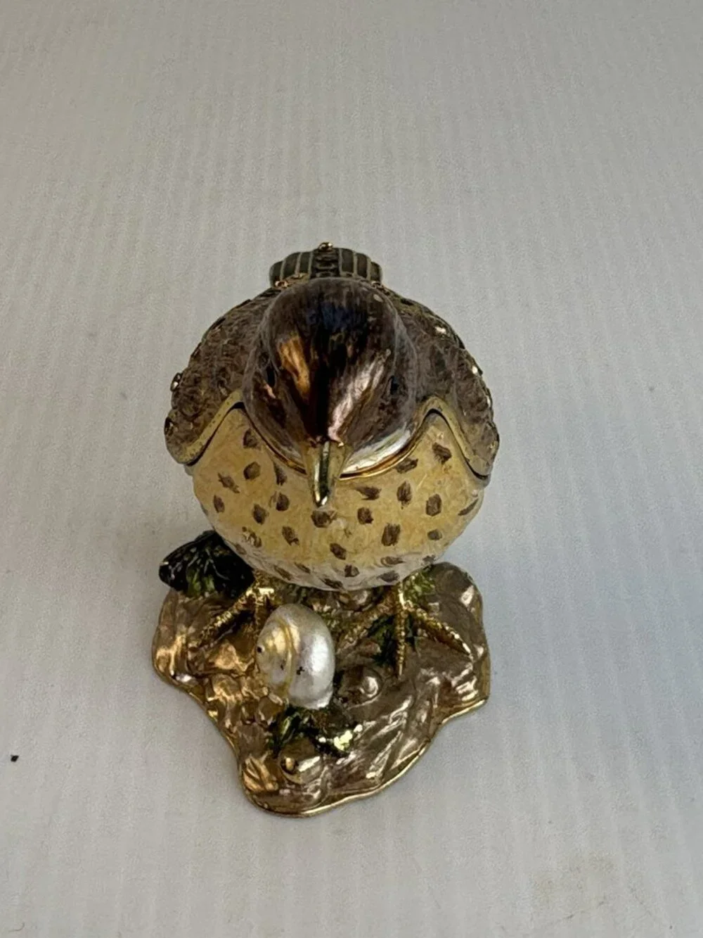 Vtg Brass Song Thrush Bird Trinket Box Jeweled Wings Snail Base Beswick